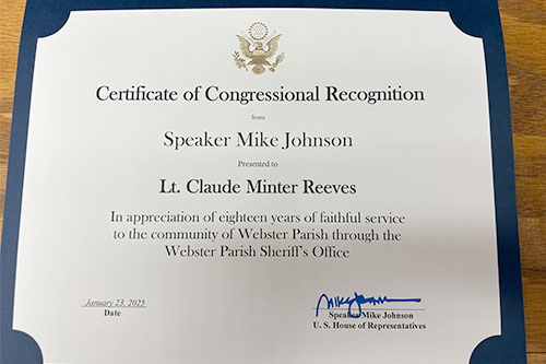 Speaker Johnson recognizes Lt. Claude Reeves’ service to Sheriff’s ...